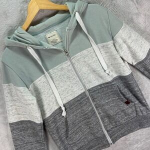 Doublju Women's Zip Hoodie Gray Colorblock Drawstring Hood Pockets Sz M Casual